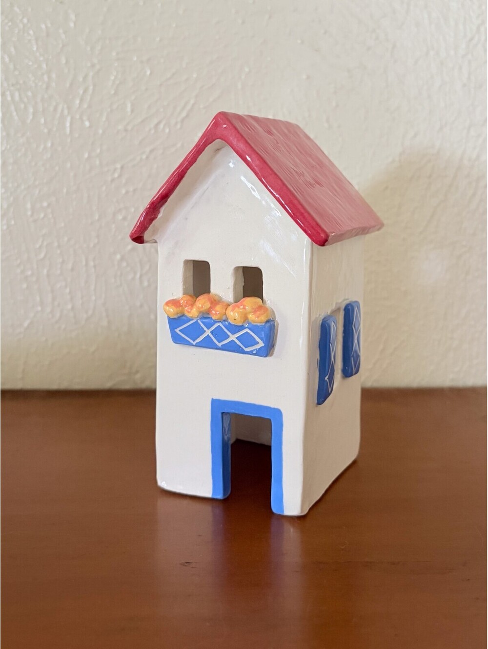 Tea Light Candle House Mediterranean Whimsy Hand Painted
